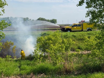 Buffalo Fire Department responding to a fire east of town.